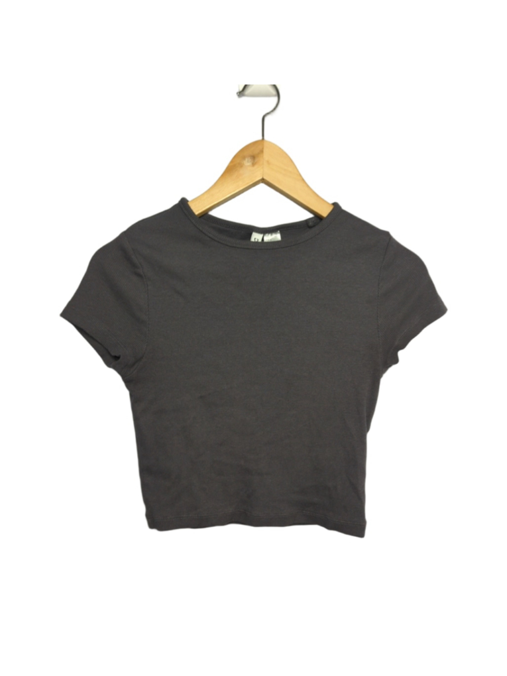 H&M Divided Charcoal Gray Ribbed Short Sleeve Crop Top - Size M
